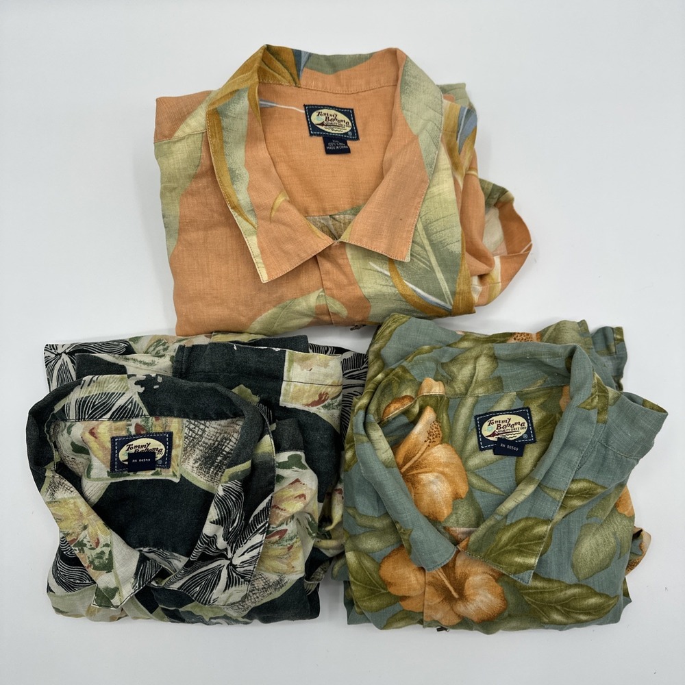 Lot 3 Tommy Bahama Linen Short-Sleeve Shirt Mens XXL AOP Tropical‎ Minor Flaws